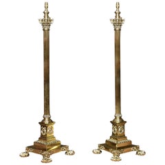 Antique Exhibition Quality Pair of Brass Standard Lamp