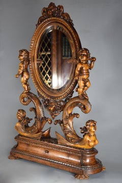 Exhibition Quality Superbly Carved Mid-19th Century Lime Wood Table Mirror