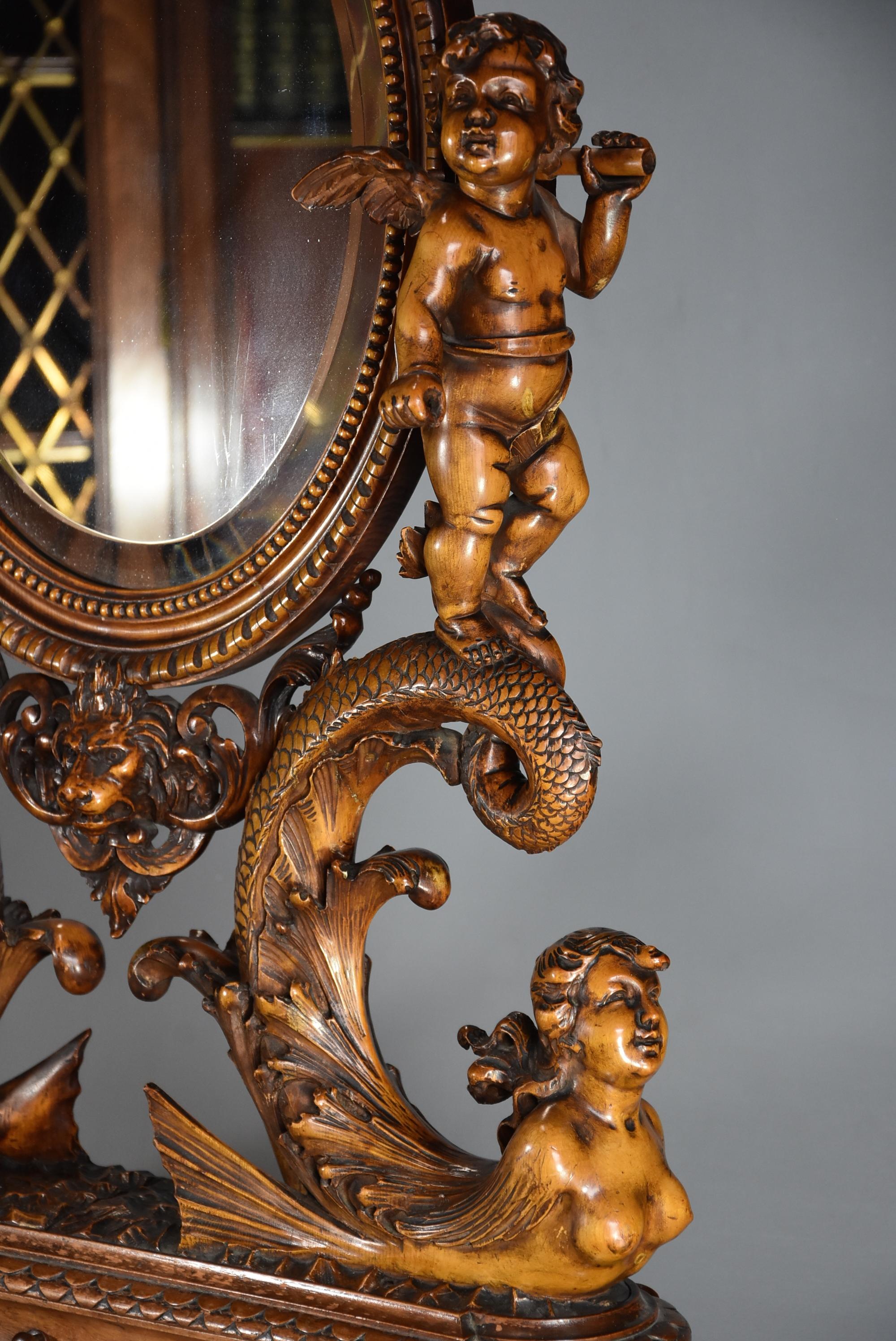 Italian Exhibition Quality Superbly Carved Mid-19th Century Lime Wood Table Mirror