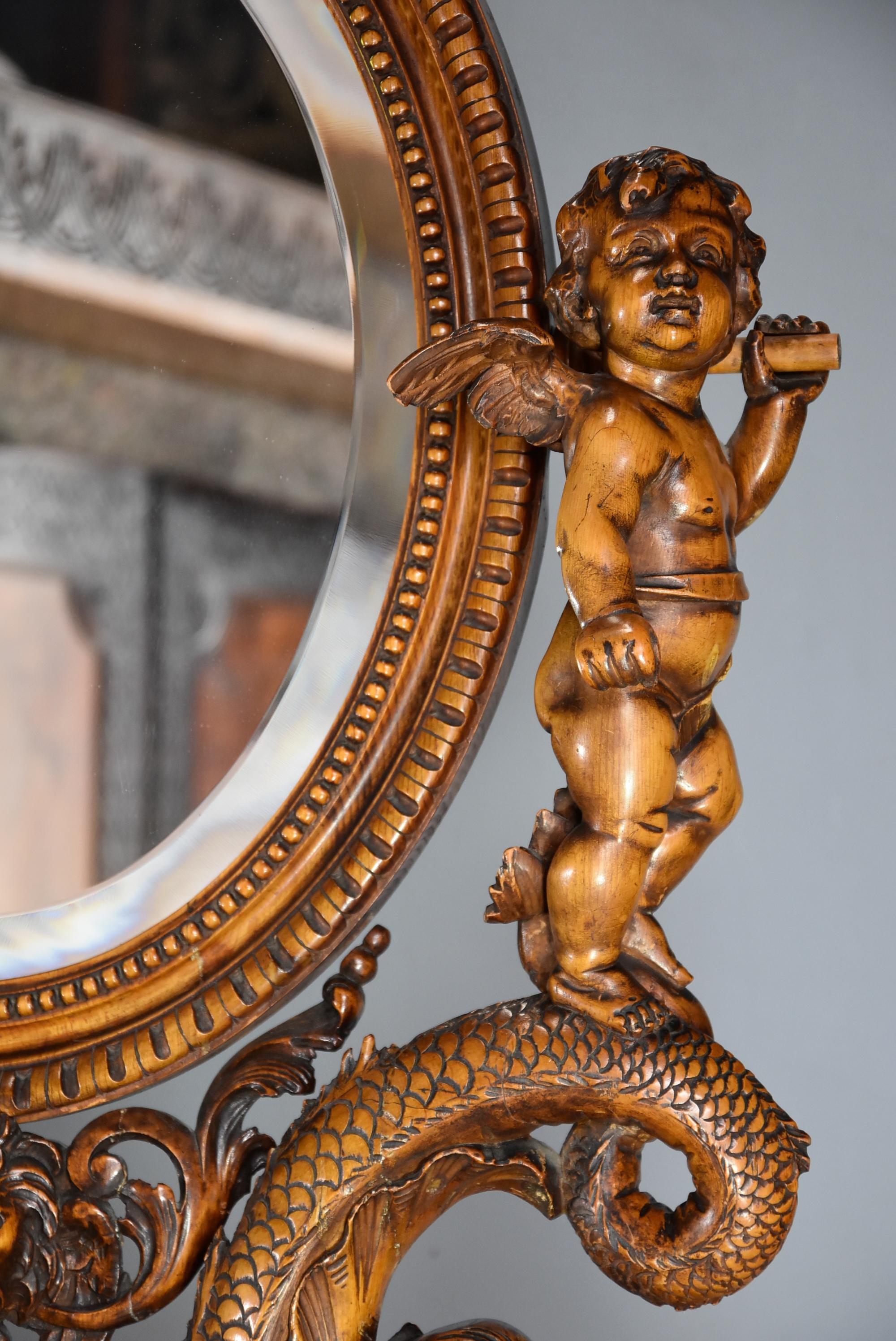 Exhibition Quality Superbly Carved Mid-19th Century Lime Wood Table Mirror In Good Condition In Suffolk, GB