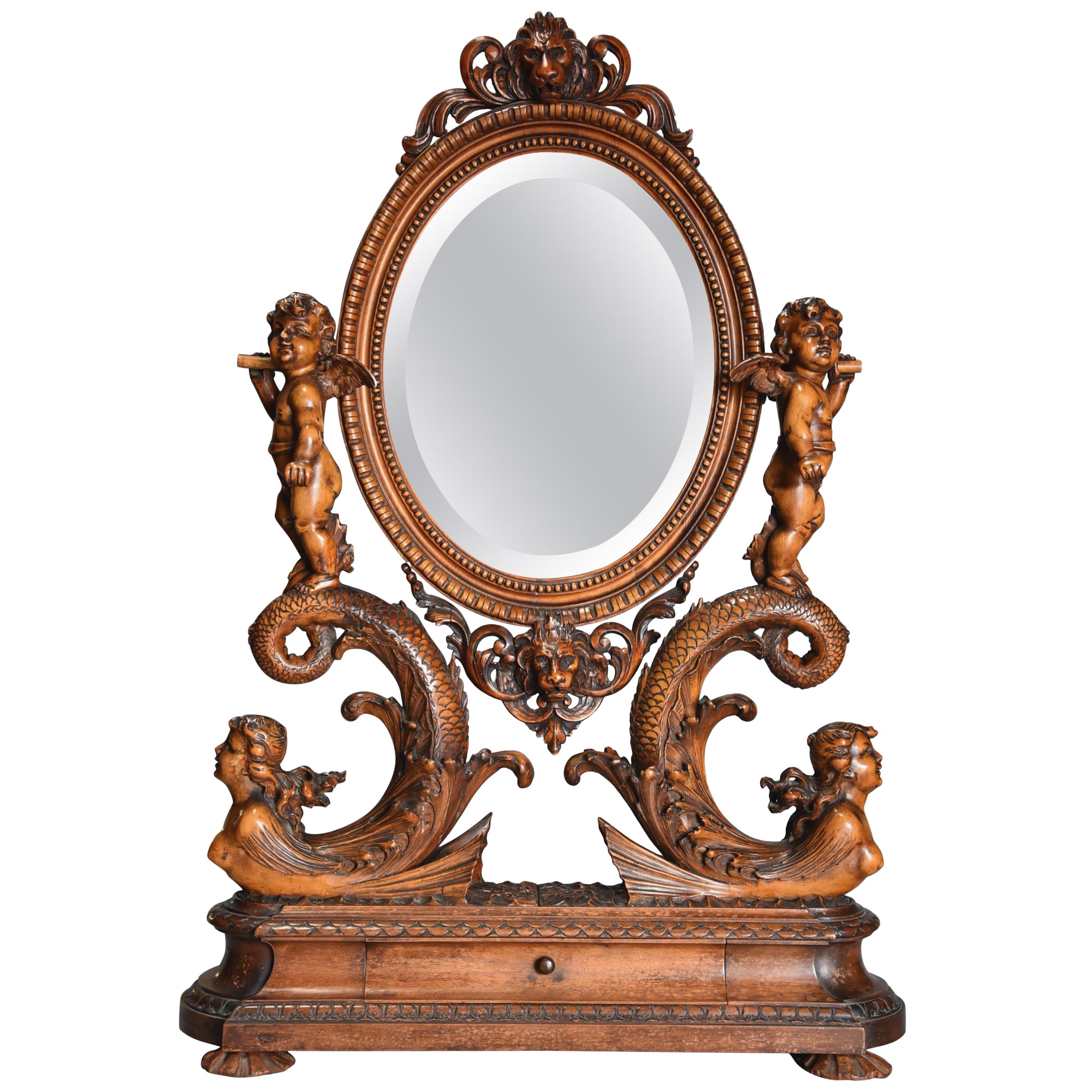 Exhibition Quality Superbly Carved Mid-19th Century Lime Wood Table Mirror