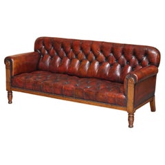 Antique Exhibition Quality Wylie & Lochhead 1860 Glasgow Chesterfield Brown Leather Sofa