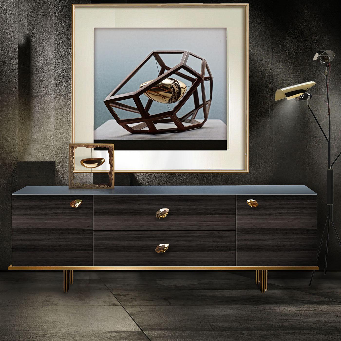 This Exhibition Sideboard showcases a visually captivating decoration hand-painted by the artist Kyoji Nagatani. In a stylish and simple contemporary design, this sideboard designed by Giuliano Cappelleti will add flair to your dining room or living