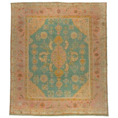 Exhilarating Teal Pink Oversize Oushak Rug