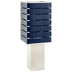 Modern, Minimal, Solid Metal Table Light in Navy Blue Italian Leather