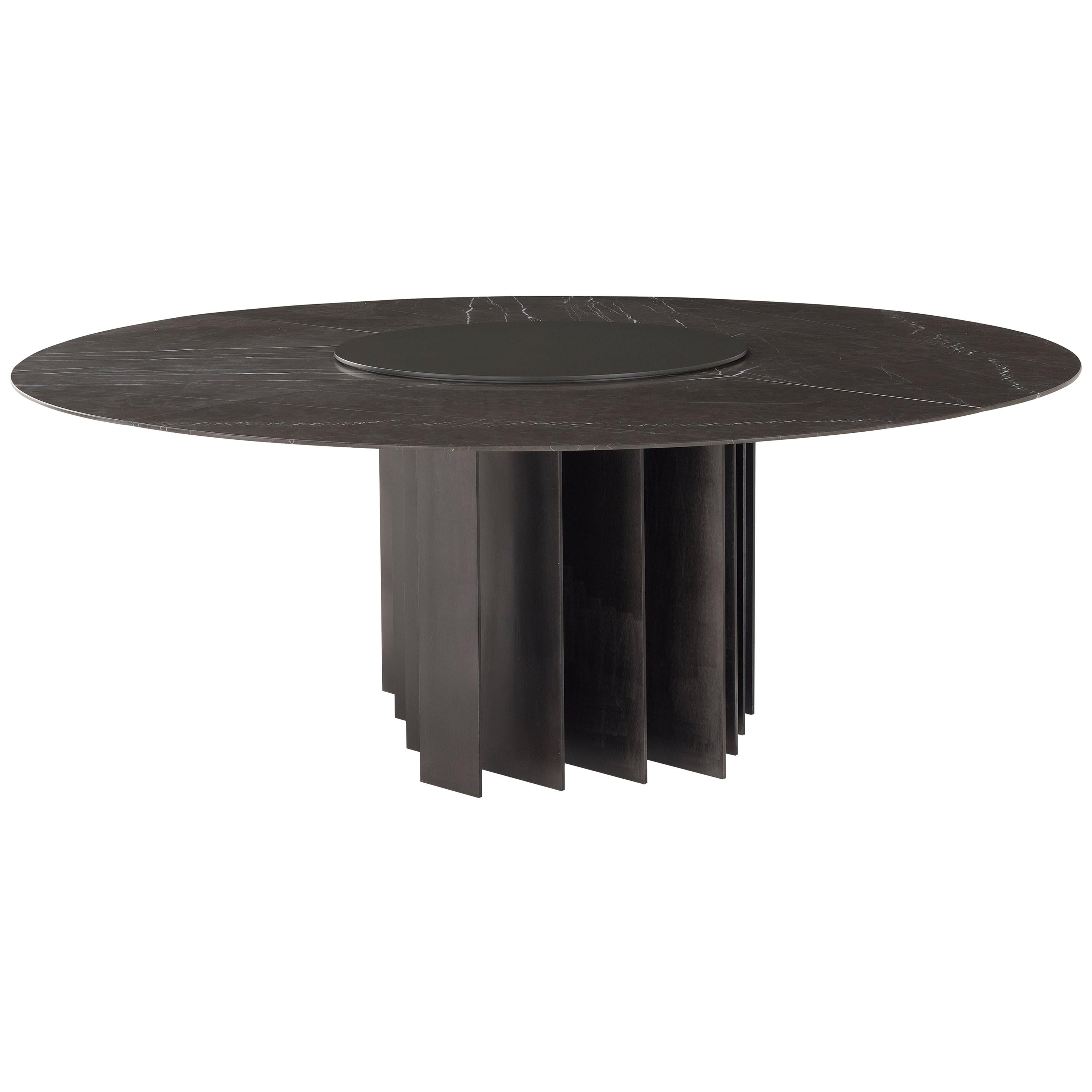 Exilis Round Dining Table with Black Metal Feet and Marble Top by Amura Lab For Sale