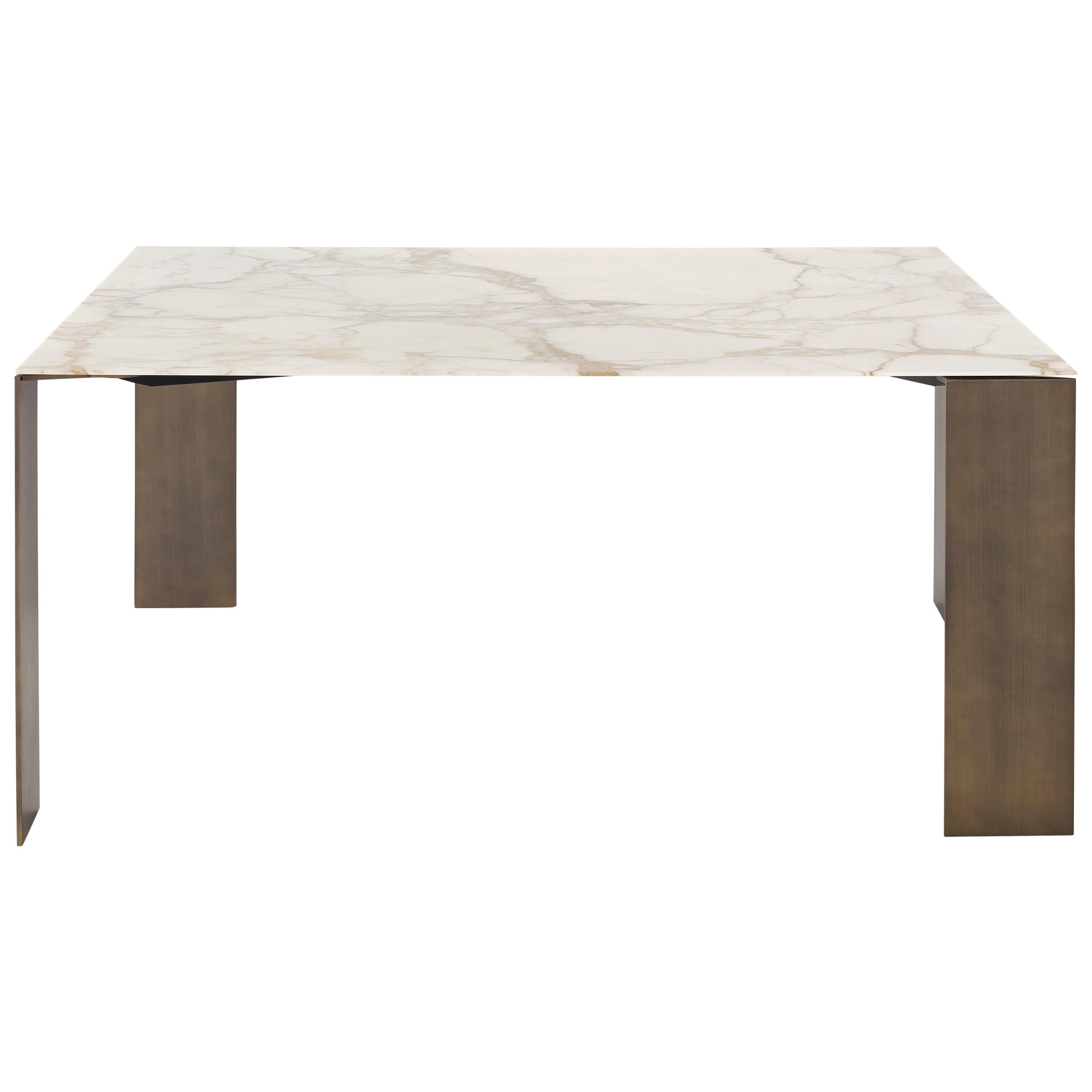 Exilis Square Dining Table with Black Metal Feet and Marble Top by Amura Lab For Sale
