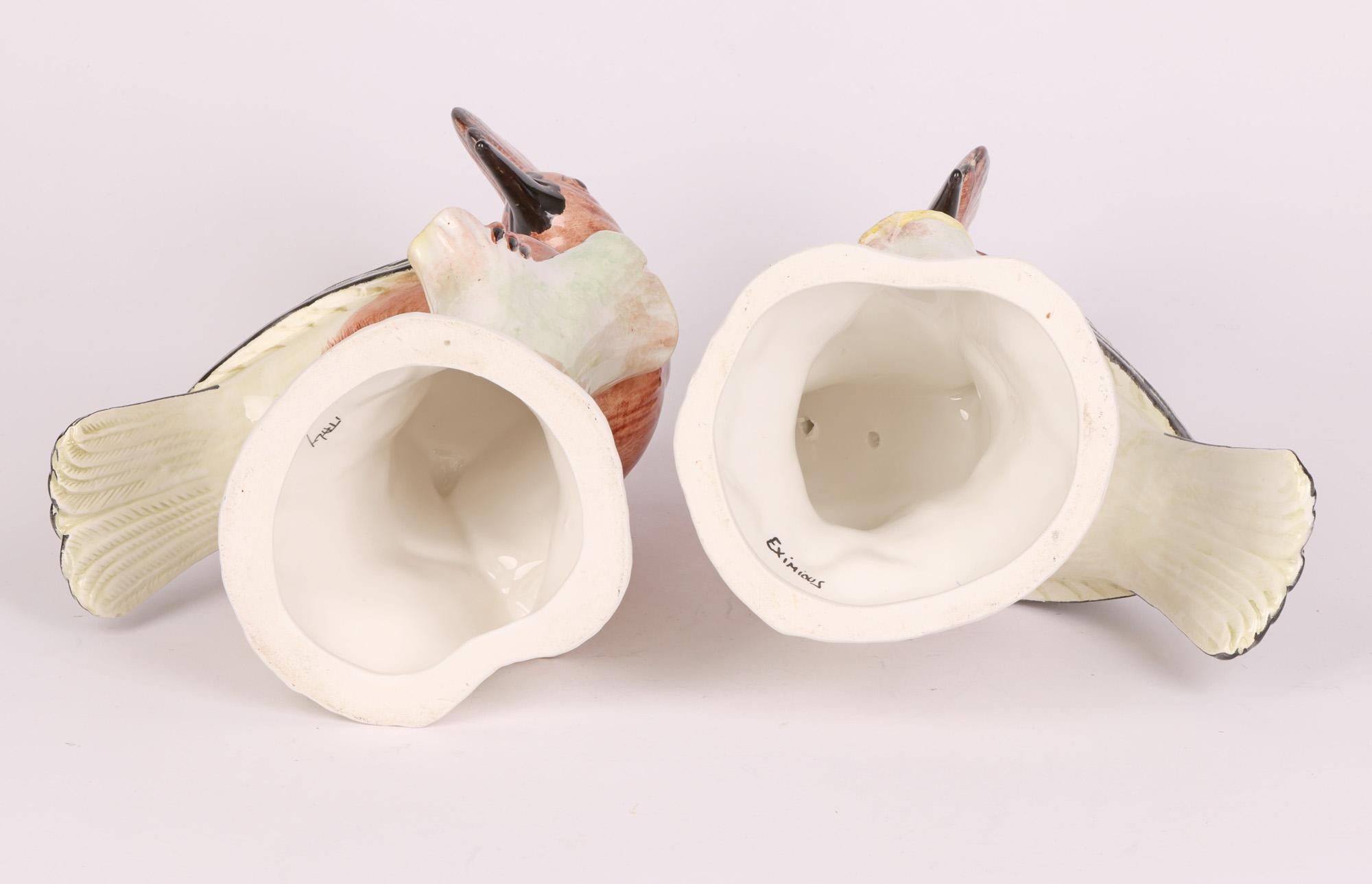 Eximious Italian Mid-Century Pair Porcelain Hoopoe Birds  9