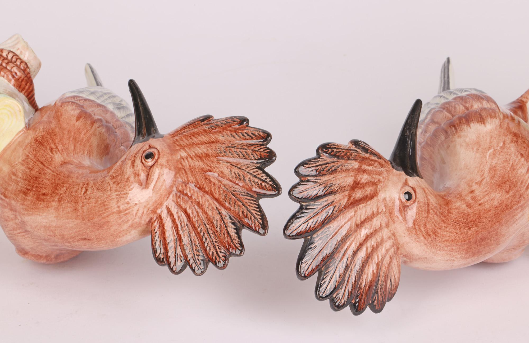 Eximious Italian Mid-Century Pair Porcelain Hoopoe Birds  1