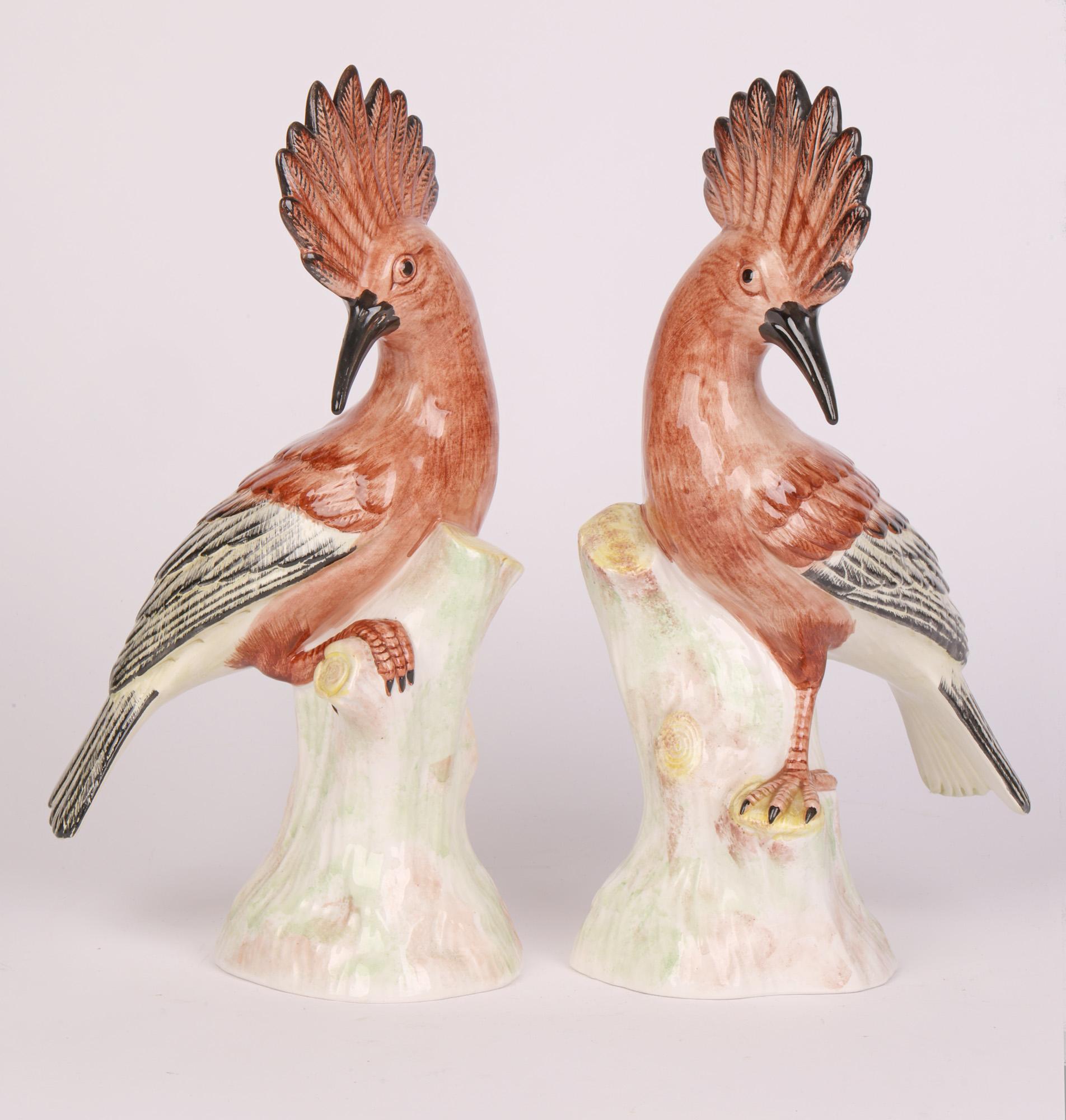 Eximious Italian Mid-Century Pair Porcelain Hoopoe Birds  3