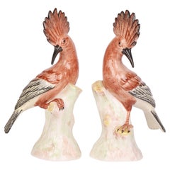 Eximious Italian Mid-Century Pair Porcelain Hoopoe Birds 