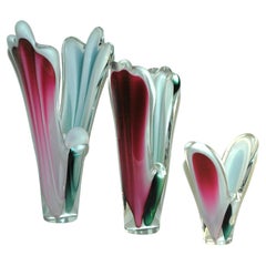 Retro Exciting 3 parts of the famous Flygsfors Coquille mid 19th century glass vase