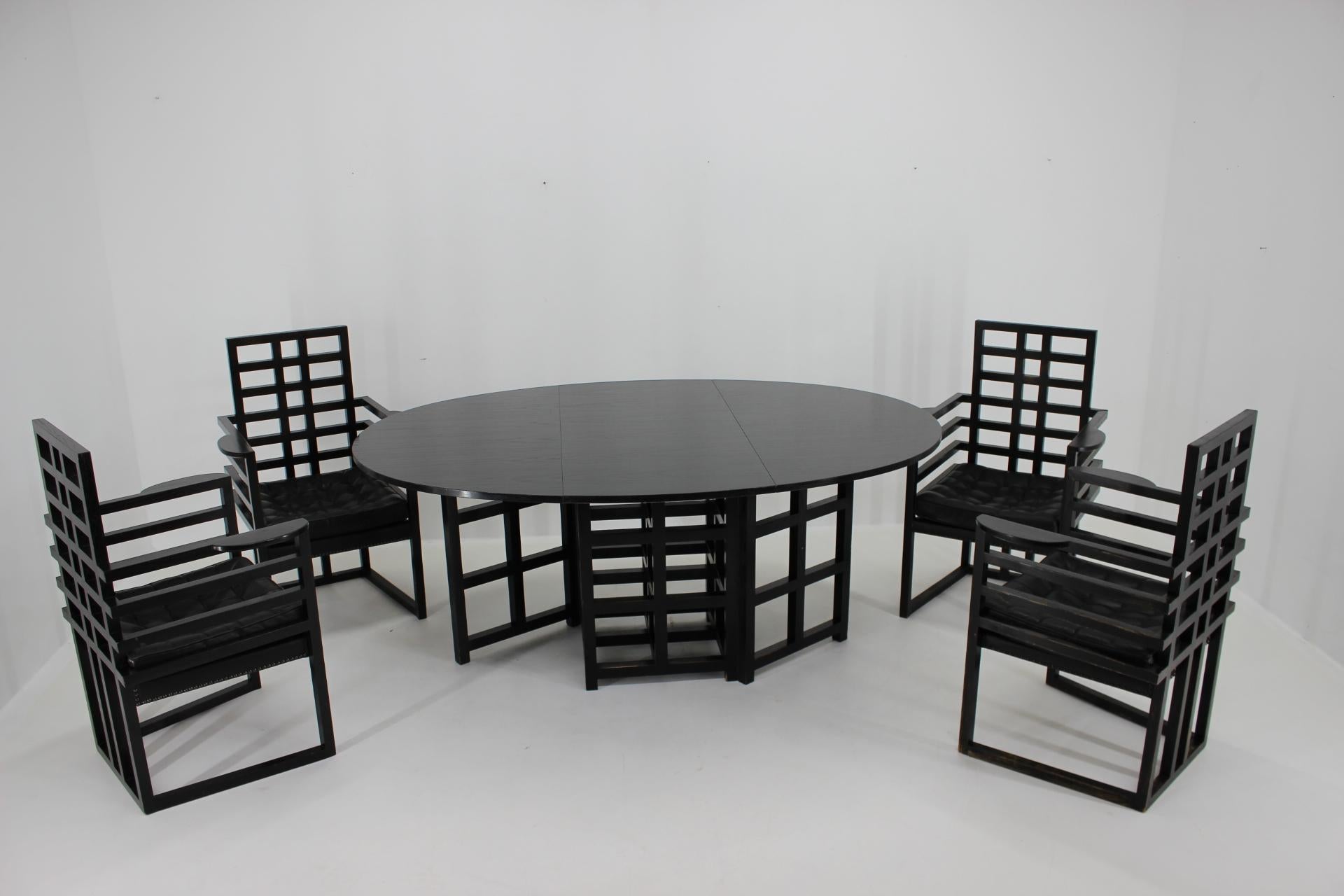 Mid-Century Modern Exlusive Dining Set, Four Armchairs by J. Hoffmann + Dining Table by Mackintosh