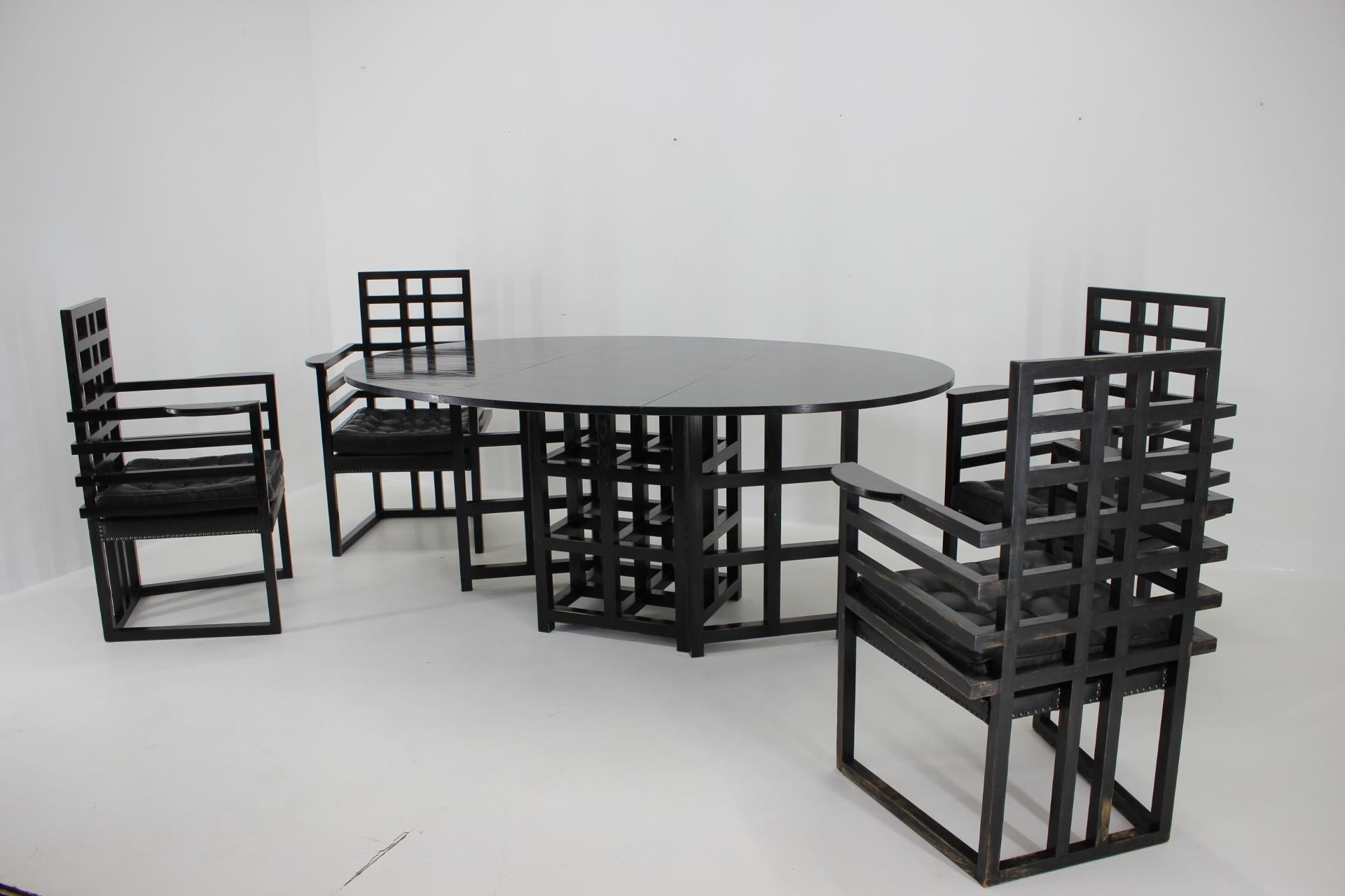 Italian Exlusive Dining Set, Four Armchairs by J. Hoffmann + Dining Table by Mackintosh