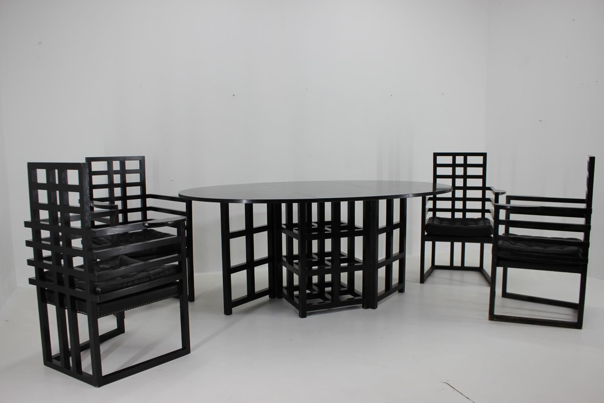 Exlusive Dining Set, Four Armchairs by J. Hoffmann + Dining Table by Mackintosh In Good Condition In Praha, CZ