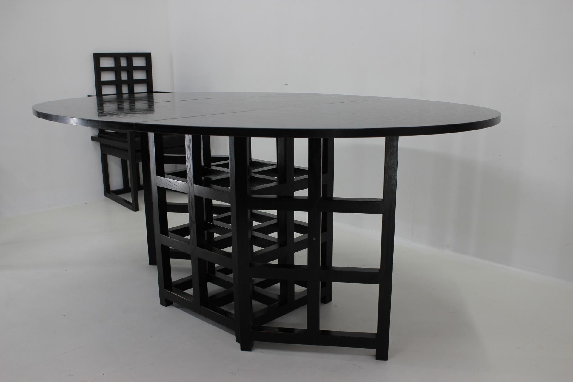Wood Exlusive Dining Set, Four Armchairs by J. Hoffmann + Dining Table by Mackintosh