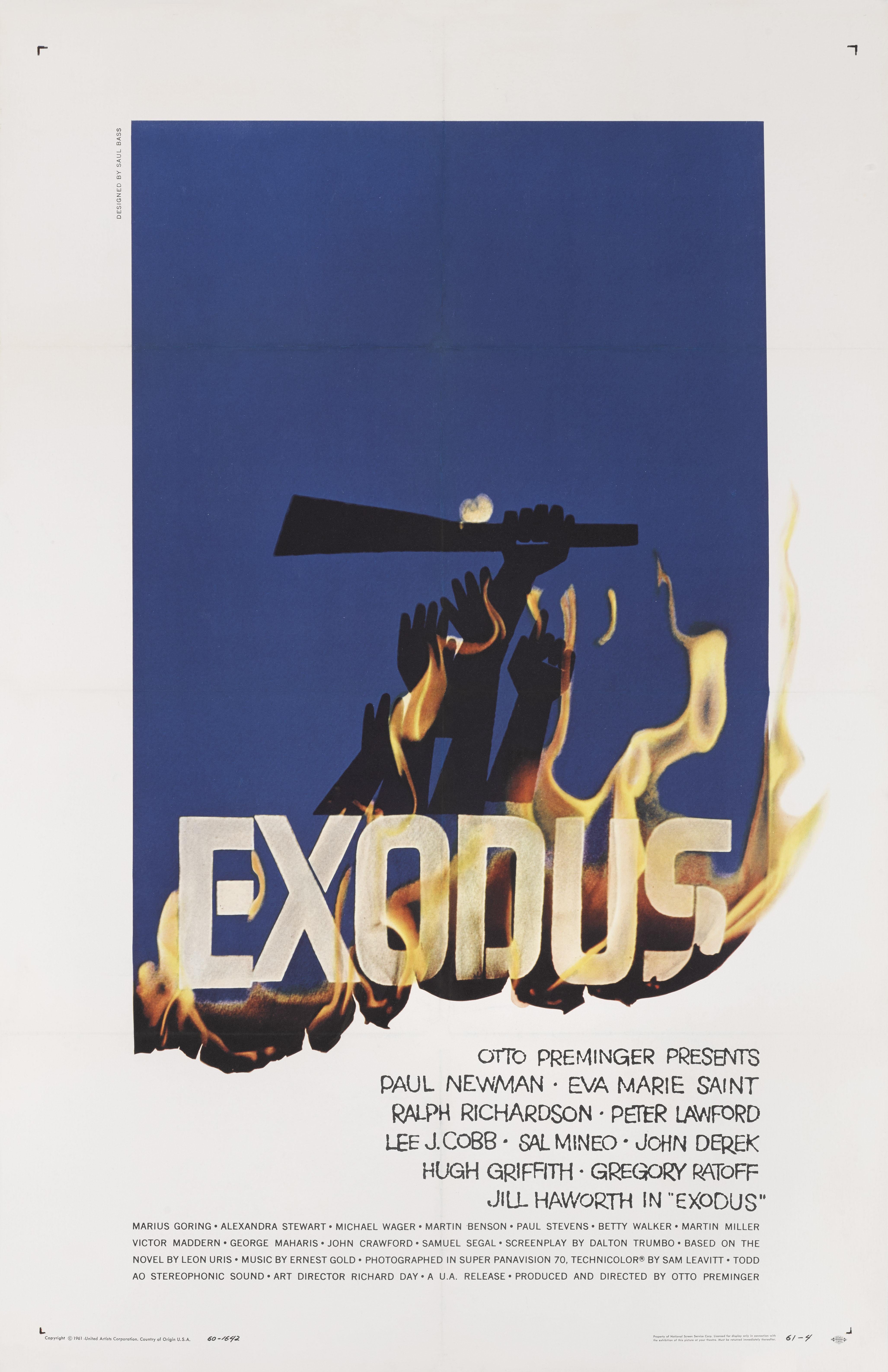 Original US movie poster for Otto Preminger's 1960 drama directed by Paul Newman.
The art work is by the legendary American graphic artist Saul Bass (1920-1996).
This poster is conservation linen backed and would be shipped rolled in a strong