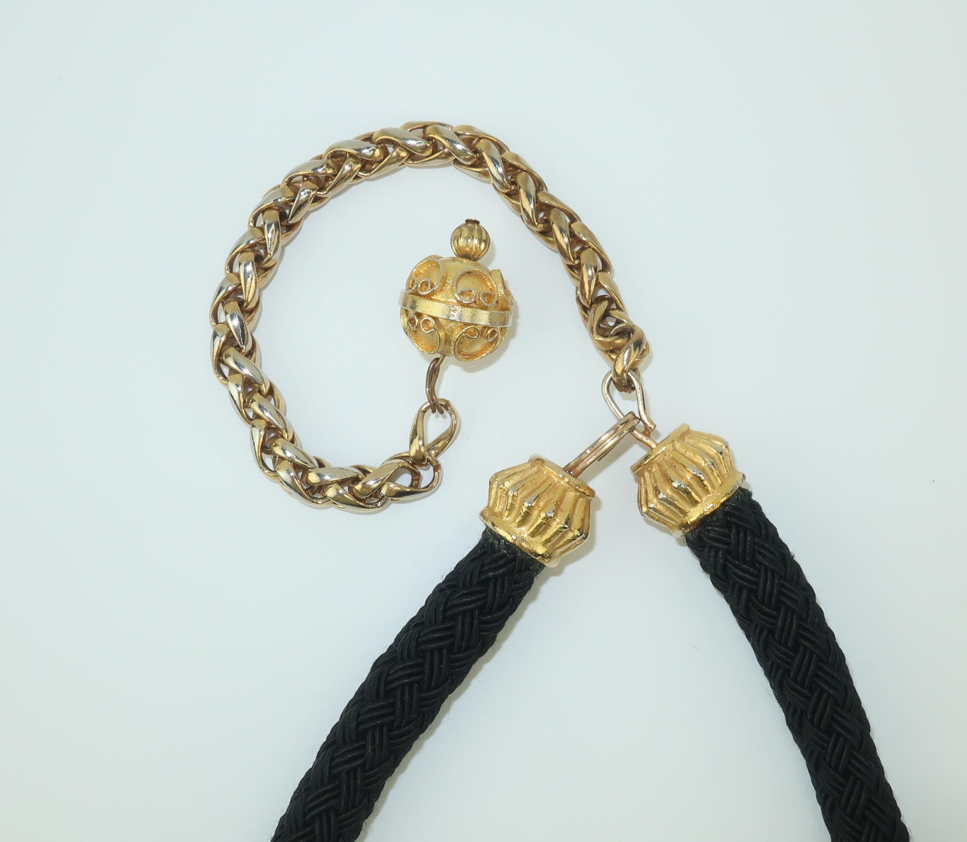 Exotic 1970's Black & Gold Tassel Necklace Belt 4