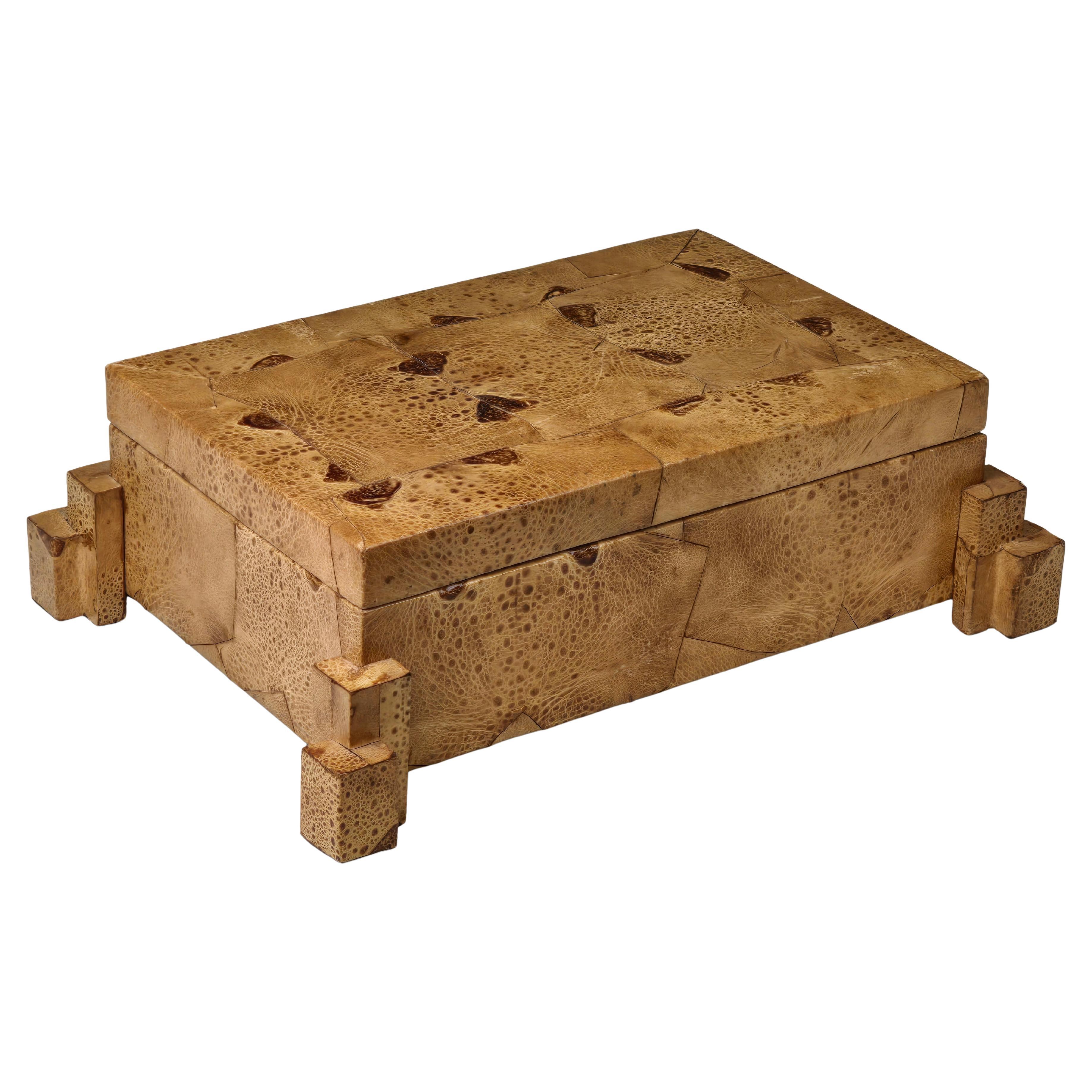 Exótica caja de piel de rana Deco Revival de los años 70 en venta