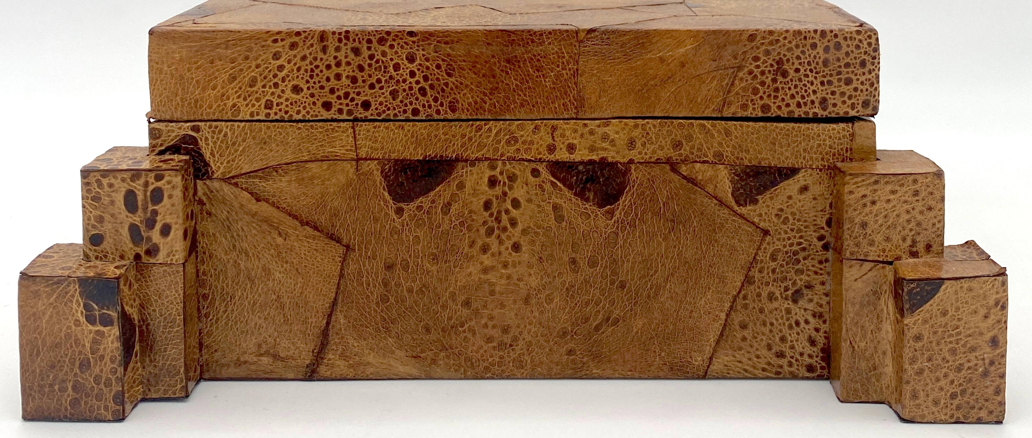 Mid-Century Modern Exotic 1970s Frog Skin-Leather Asymmetrical Table Box, Style of Karl Springer  For Sale