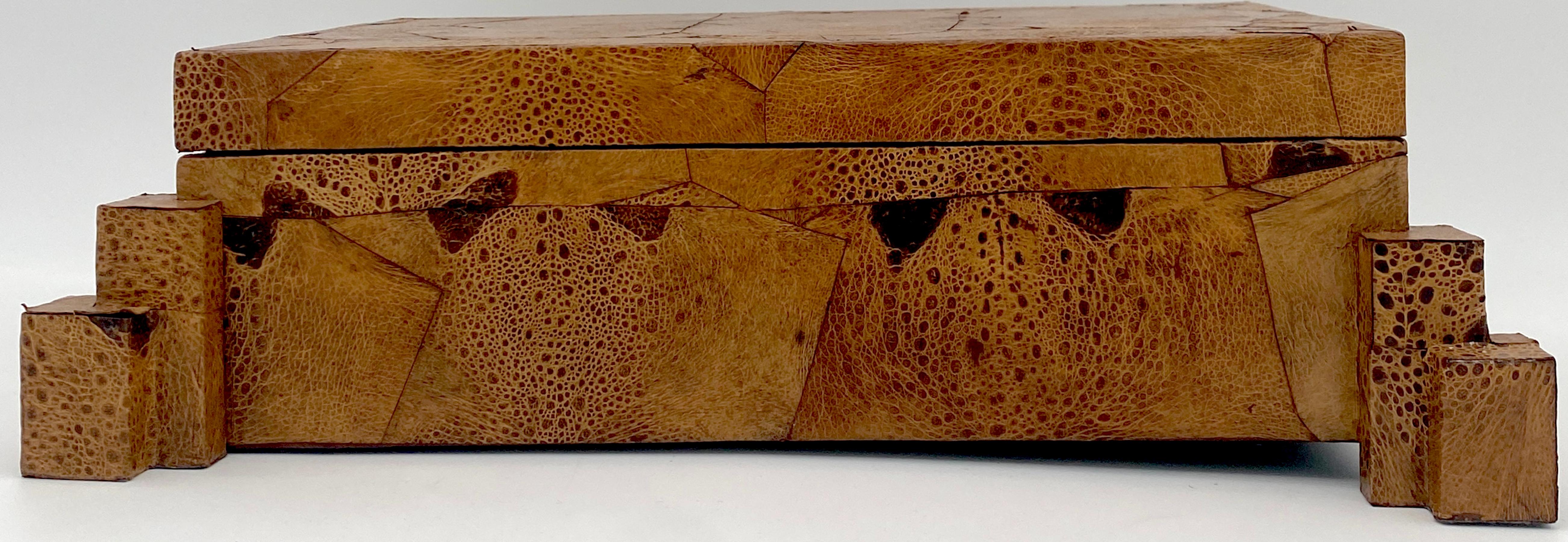 Exotic 1970s Frog Skin-Leather Asymmetrical Table Box, Style of Karl Springer  In Good Condition For Sale In West Palm Beach, FL