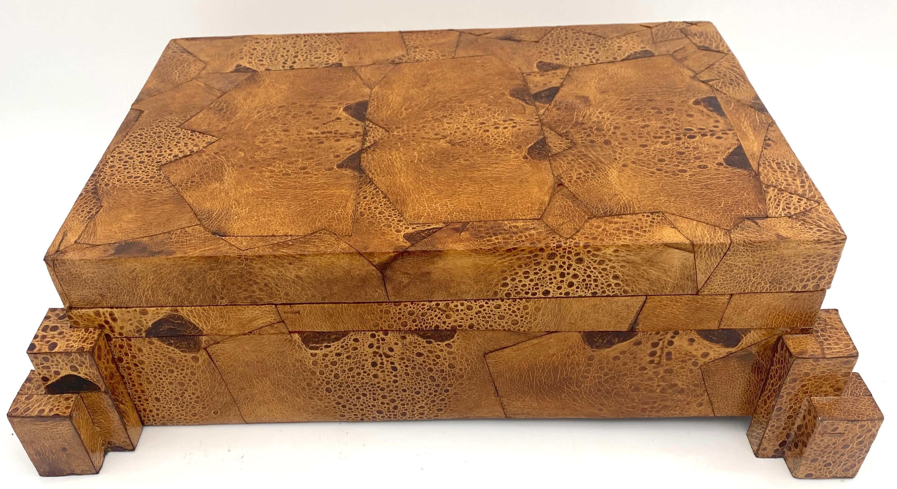 20th Century Exotic 1970s Frog Skin-Leather Asymmetrical Table Box, Style of Karl Springer  For Sale