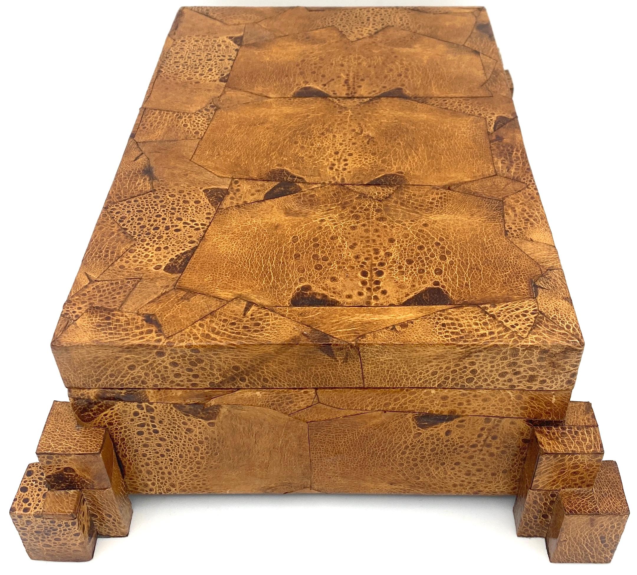 Exotic 1970s Frog Skin-Leather Asymmetrical Table Box, Style of Karl Springer  For Sale 1