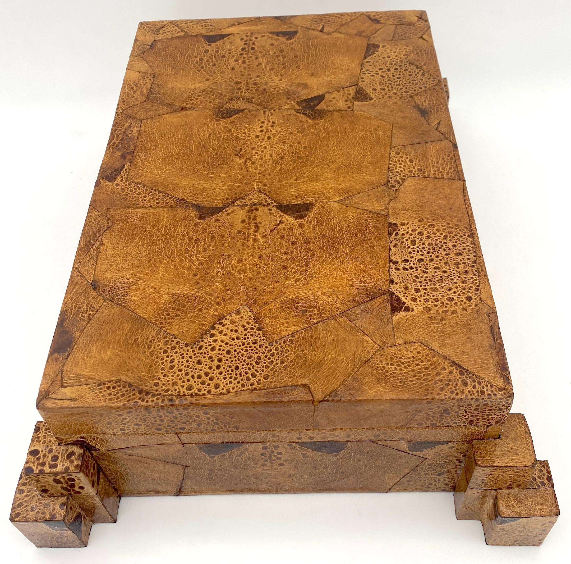 Exotic 1970s Frog Skin-Leather Asymmetrical Table Box, Style of Karl Springer  For Sale 2