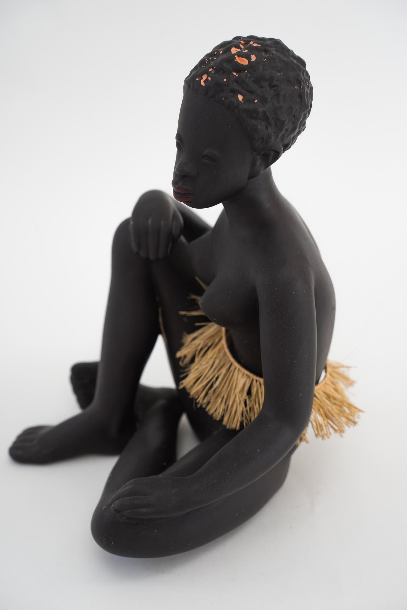 Mid-Century Modern Exotic African Women Sculpture by Leopold Anzengruber, Vienna 1950s For Sale