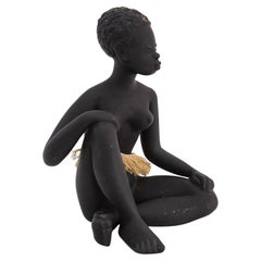 Escultura de mujer exótica africana de Leopold Anzengruber, Viena Años 50