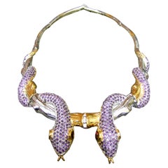 Exotic Amethyst Articulated Sterling Serpent Choker Necklace  21st c