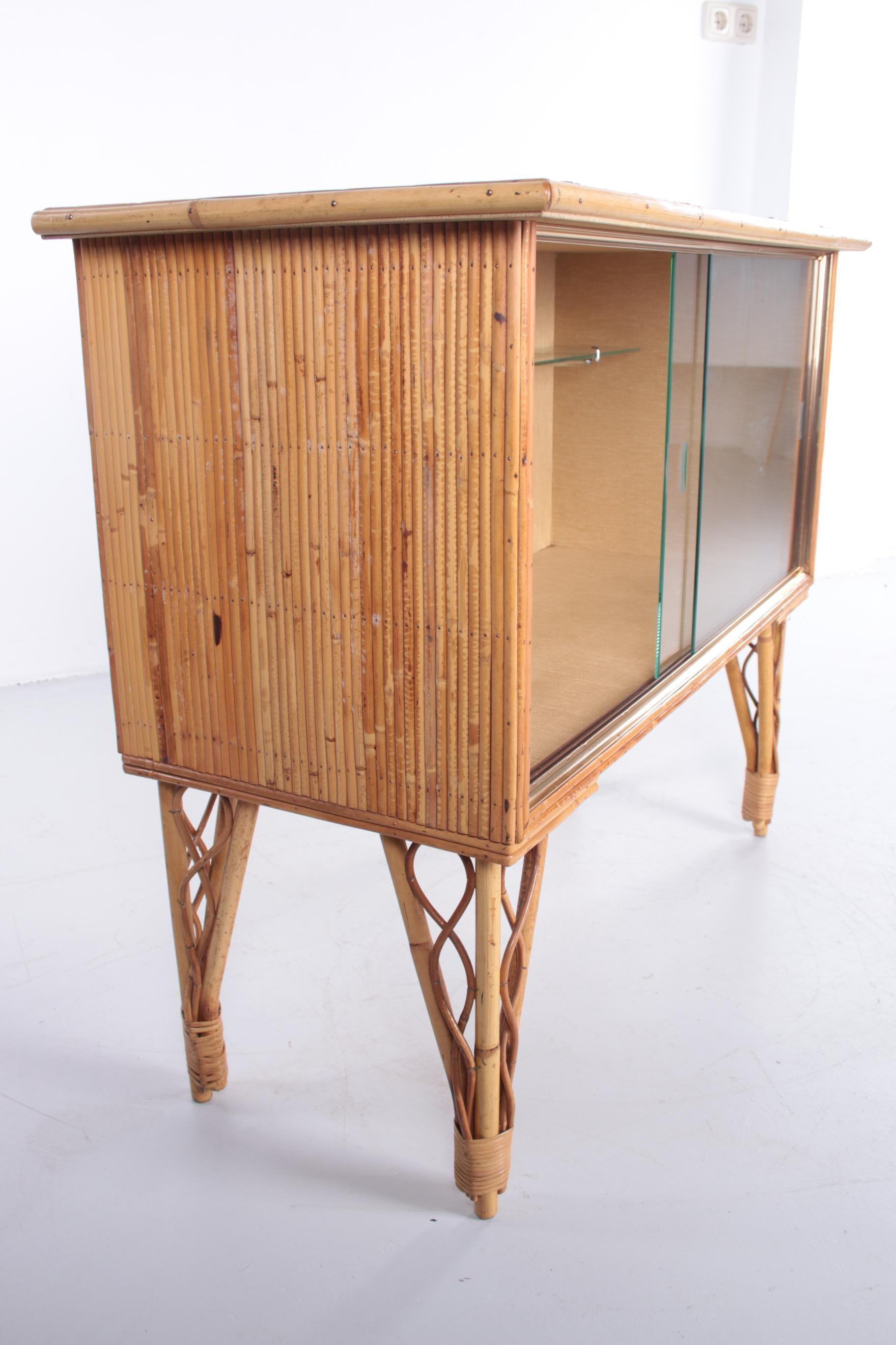 French Exotic Bamboo Bar Cabinet with Glass Doors