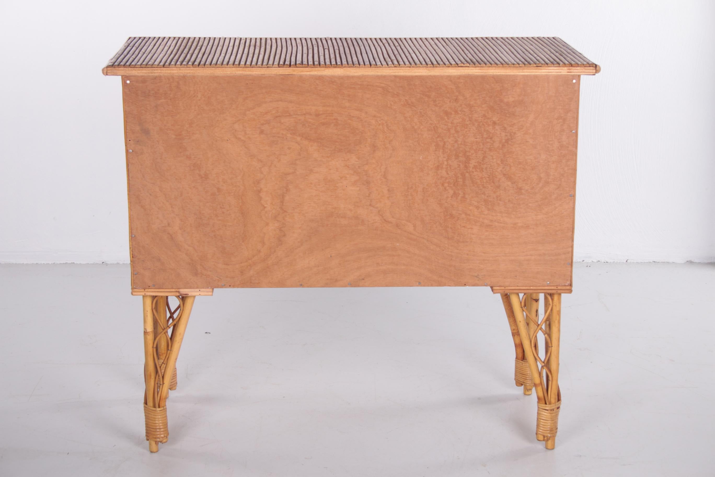 Mid-20th Century Exotic Bamboo Bar Cabinet with Glass Doors