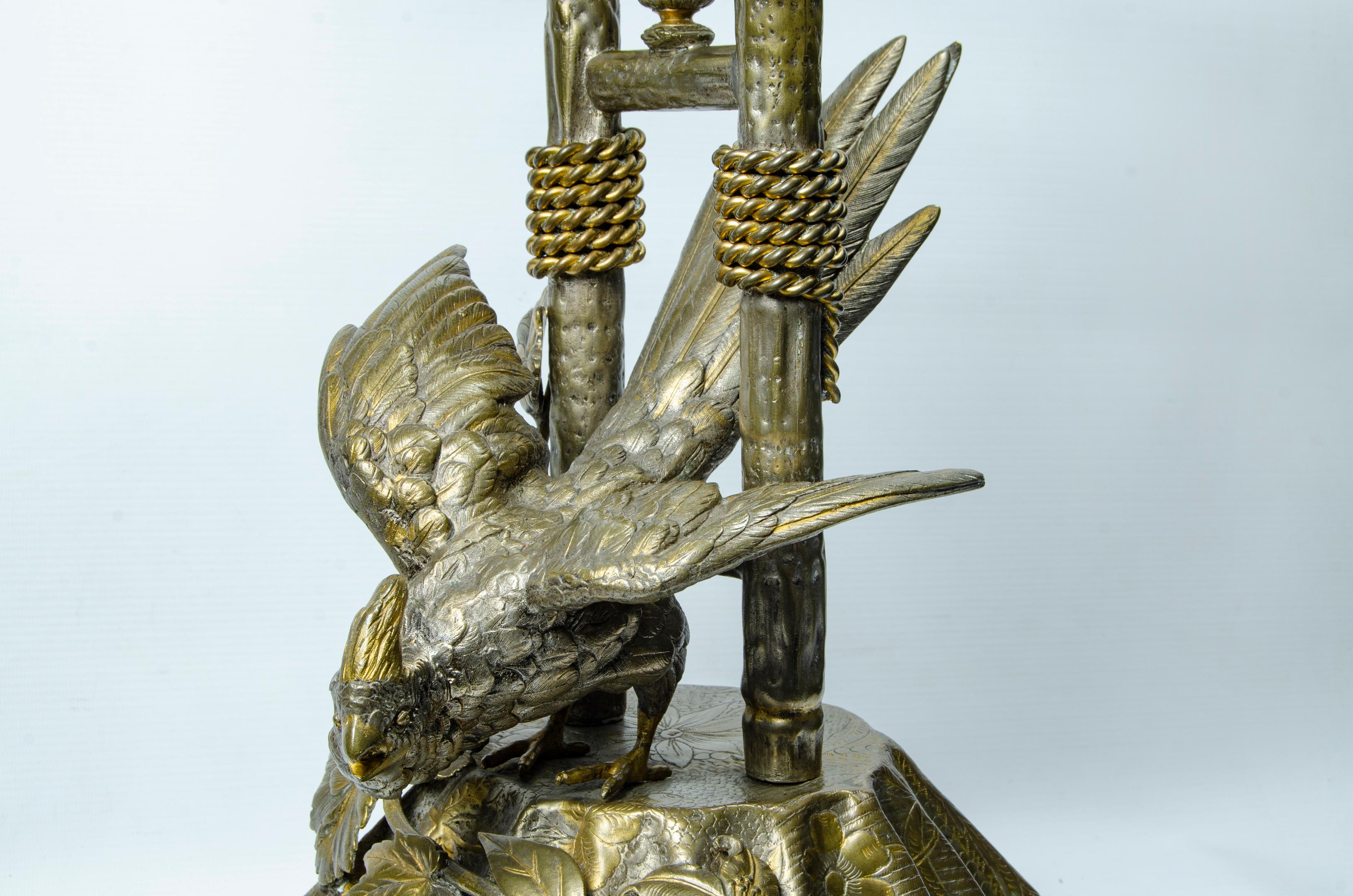 Early 20th Century Exotic Bird Metal and Crystal Centerpiece For Sale