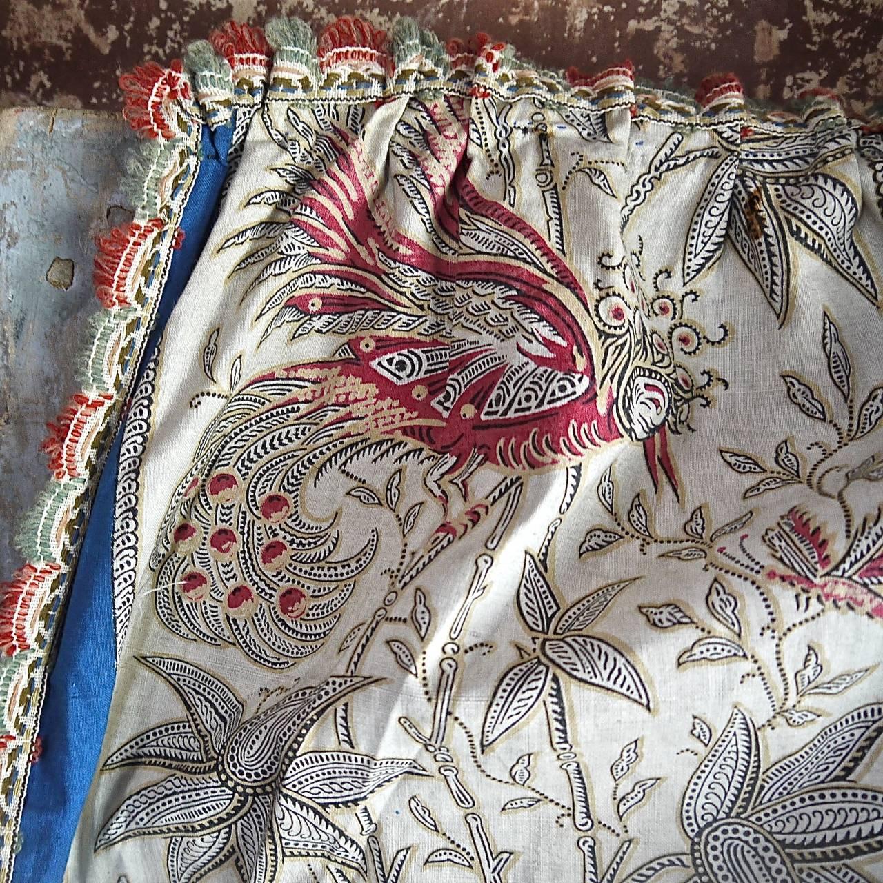 Exotic Birds Blue Stripe Large Single Curtain French Napoleon III Indienne 1
