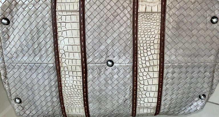 Women's or Men's BOTTEGA VENETA Exotic Intrecciato Woven Leather & Crocodile Weekender Travel Bag For Sale