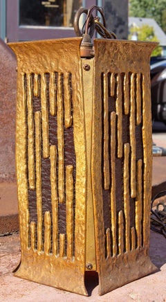 Exotic Bronze Modern Hanging Lantern Pendant Lights Circa 1920's a Pair