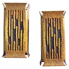 Exotic Bronze Modern Hanging Lantern Pendant Lights Circa 1920's a Pair