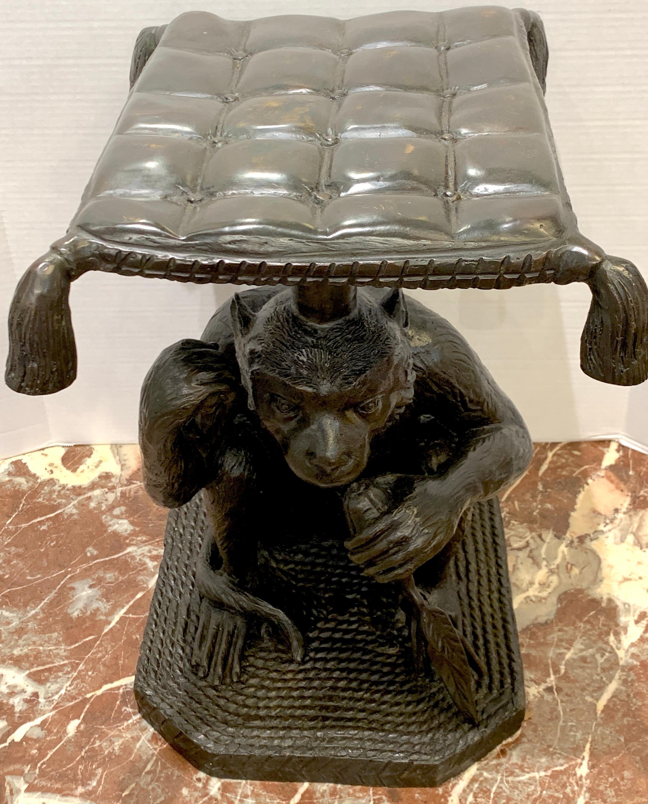 Patinated Exotic Bronze Monkey Garden Seat For Sale