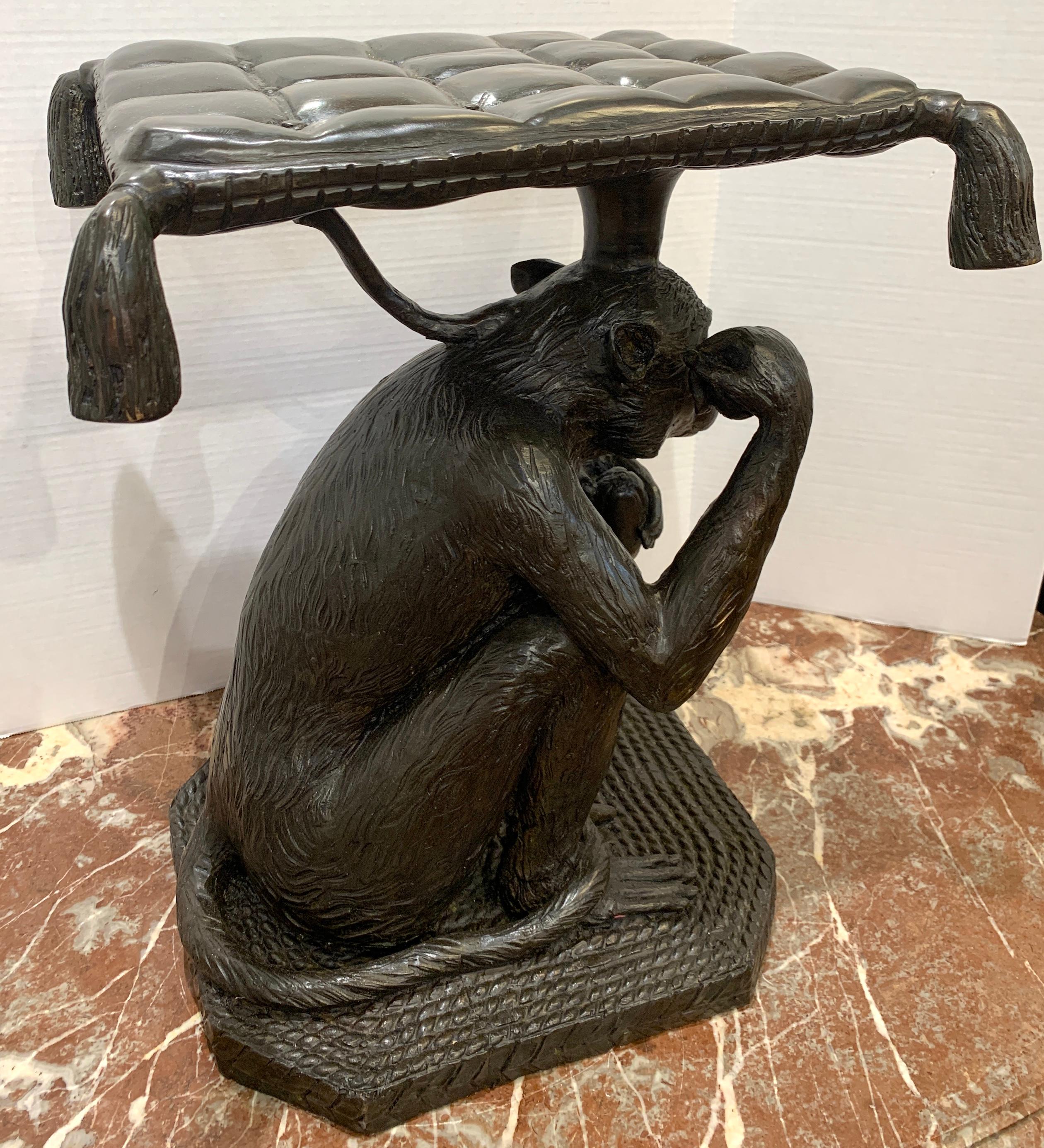 20th Century Exotic Bronze Monkey Garden Seat For Sale