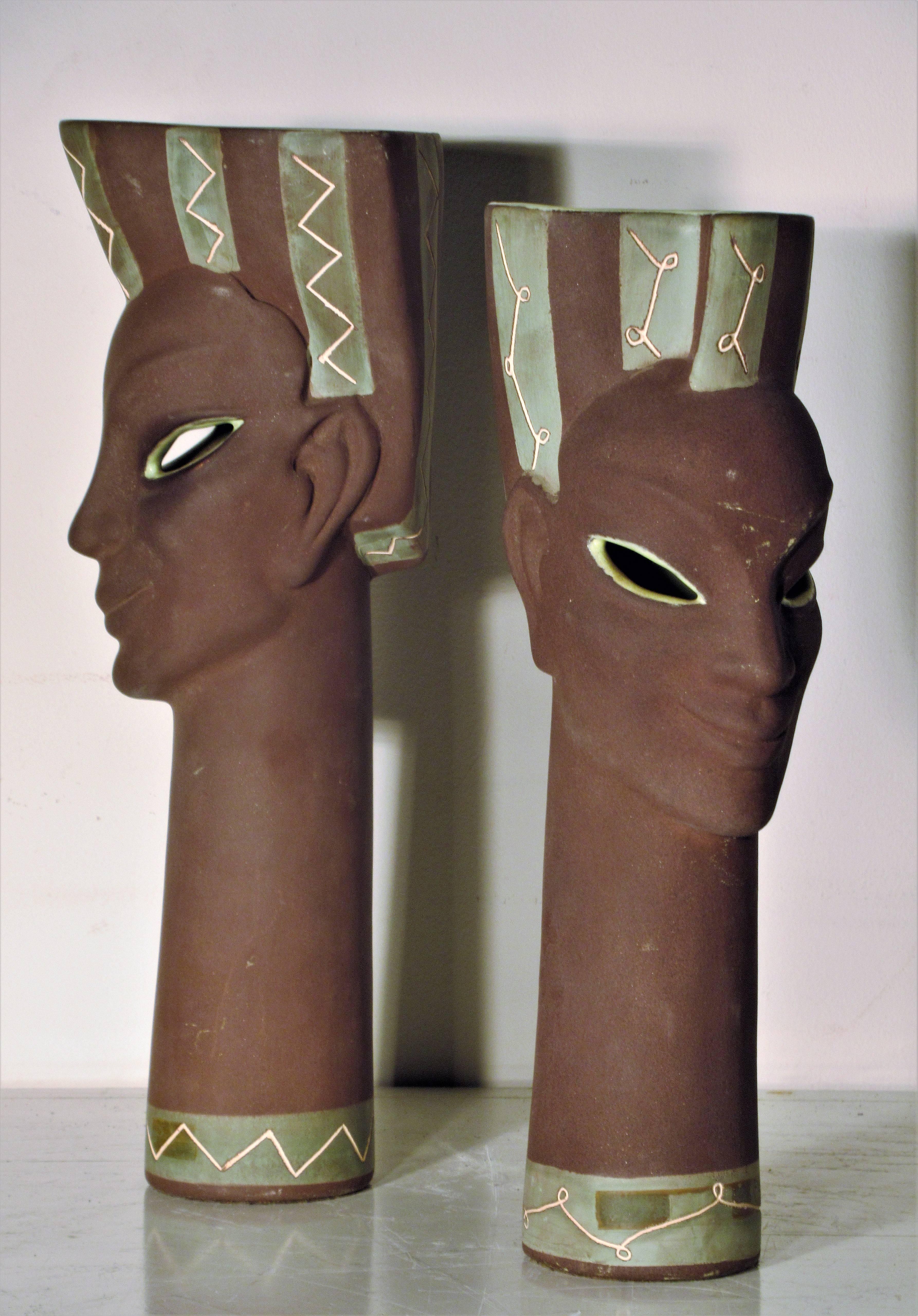 Pottery Exotic Ceramic Head Vase Sculptures