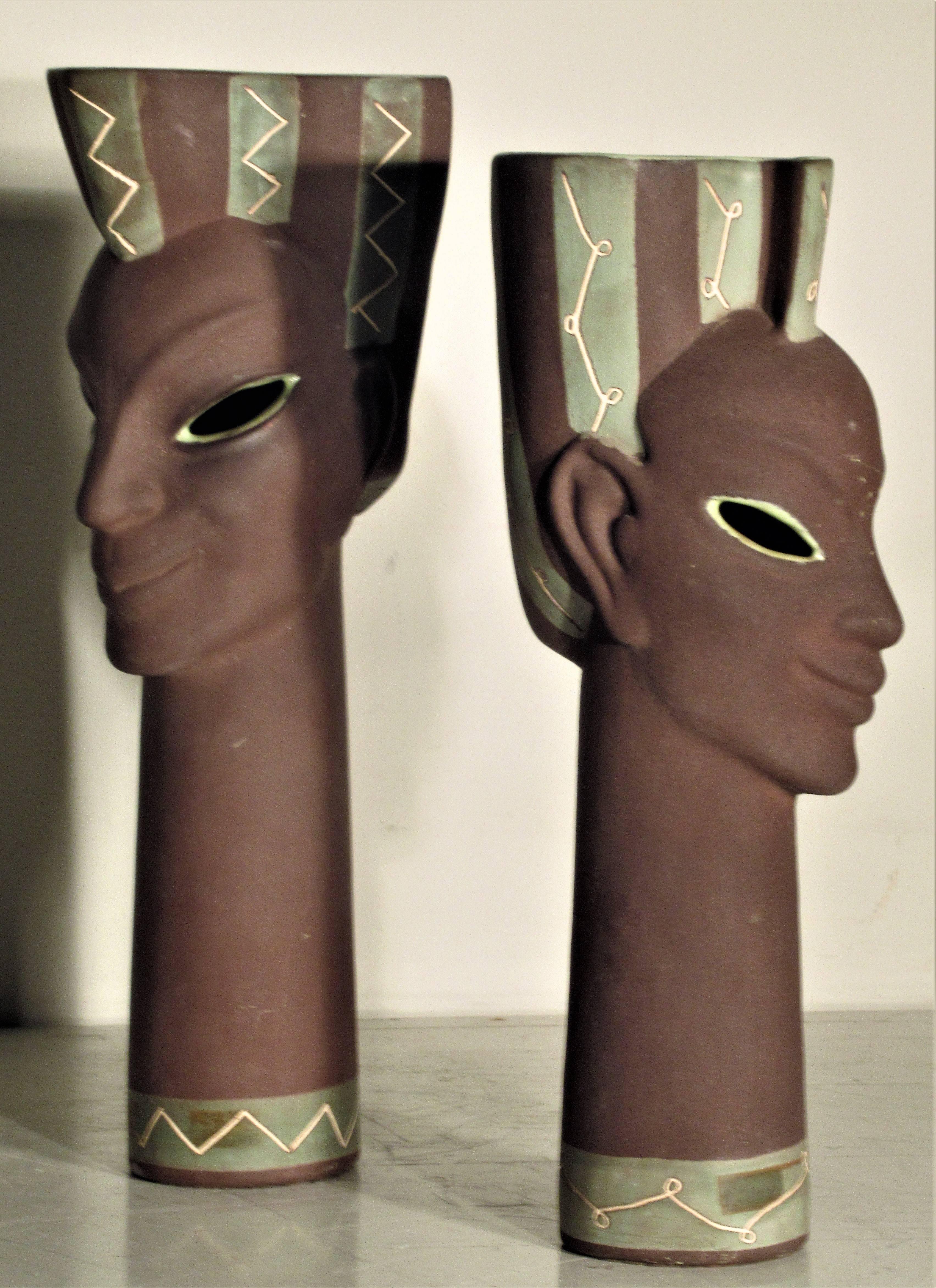 American Exotic Ceramic Head Vase Sculptures