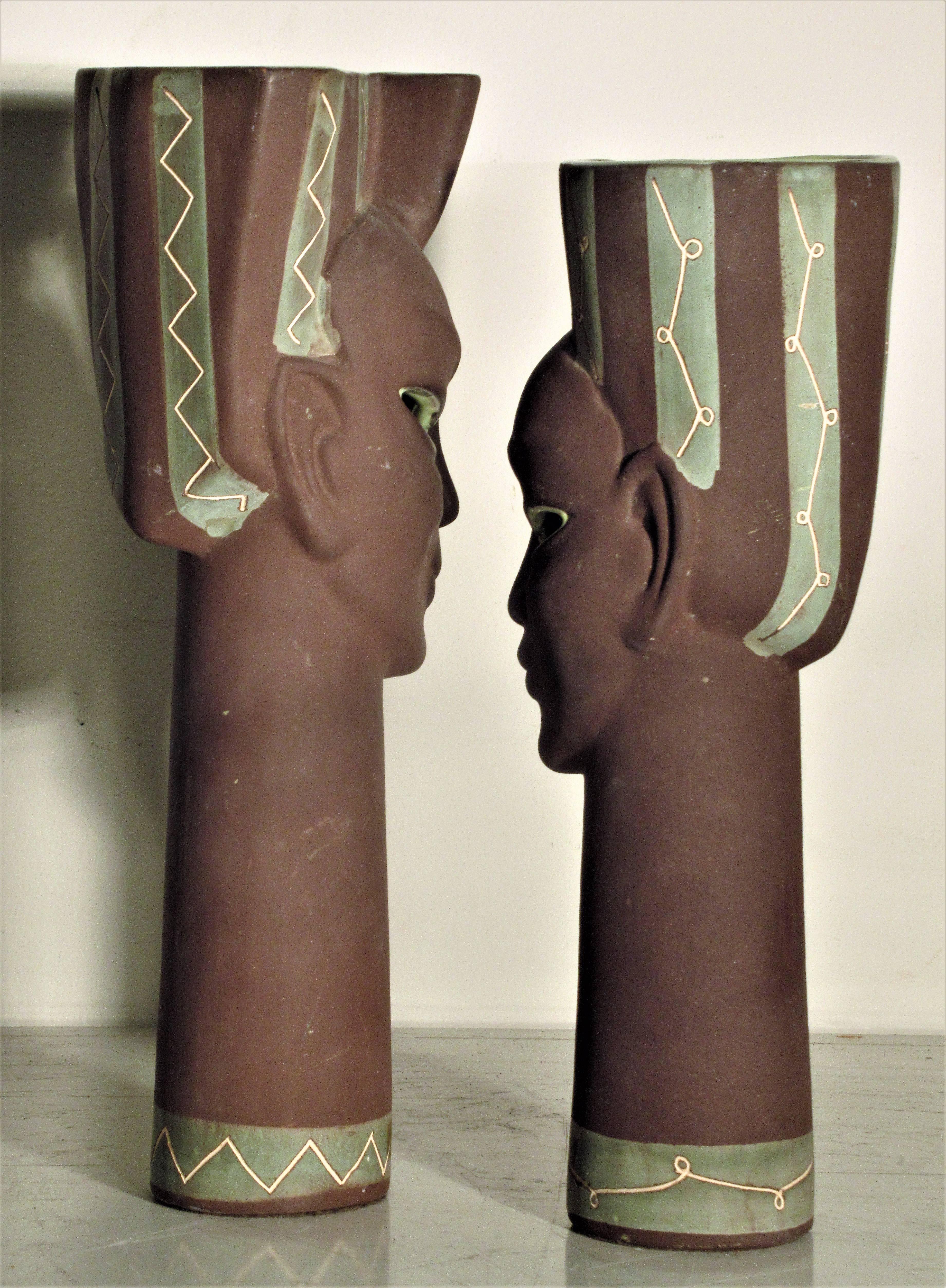 Exotic Ceramic Head Vase Sculptures In Good Condition In Rochester, NY