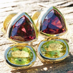 Earrings Exotic Colors Rhodolithe from Malawi and Canary Turmalin from Zambia