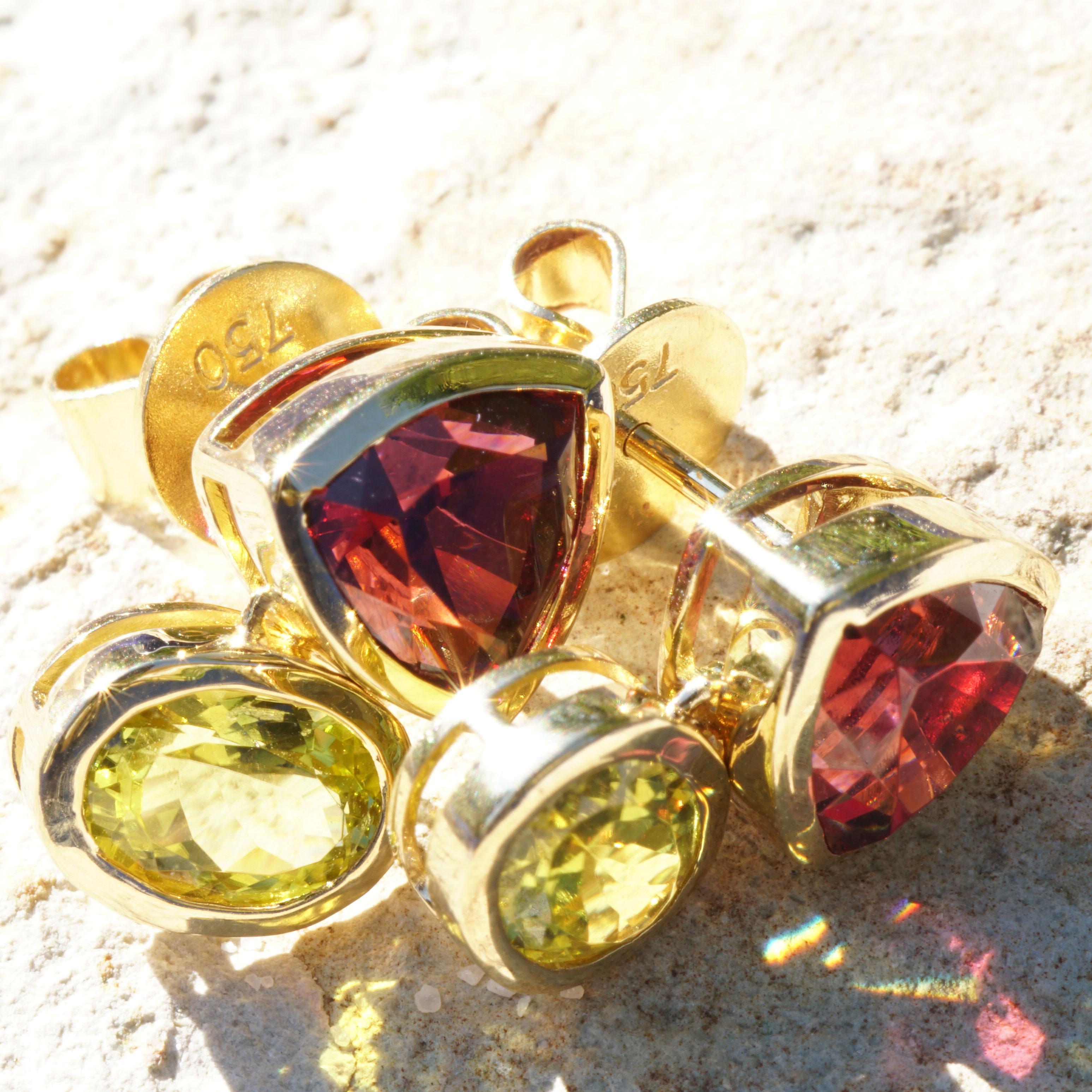 Ohrringe Exotische Farben Rhodolithe aus Malawi und kanarischem Turmalin aus Zambia  im Angebot 2
