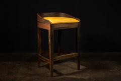 Exotic Contemporary Wood Stool in Yellow Leather by Costantini, Pia, In Stock