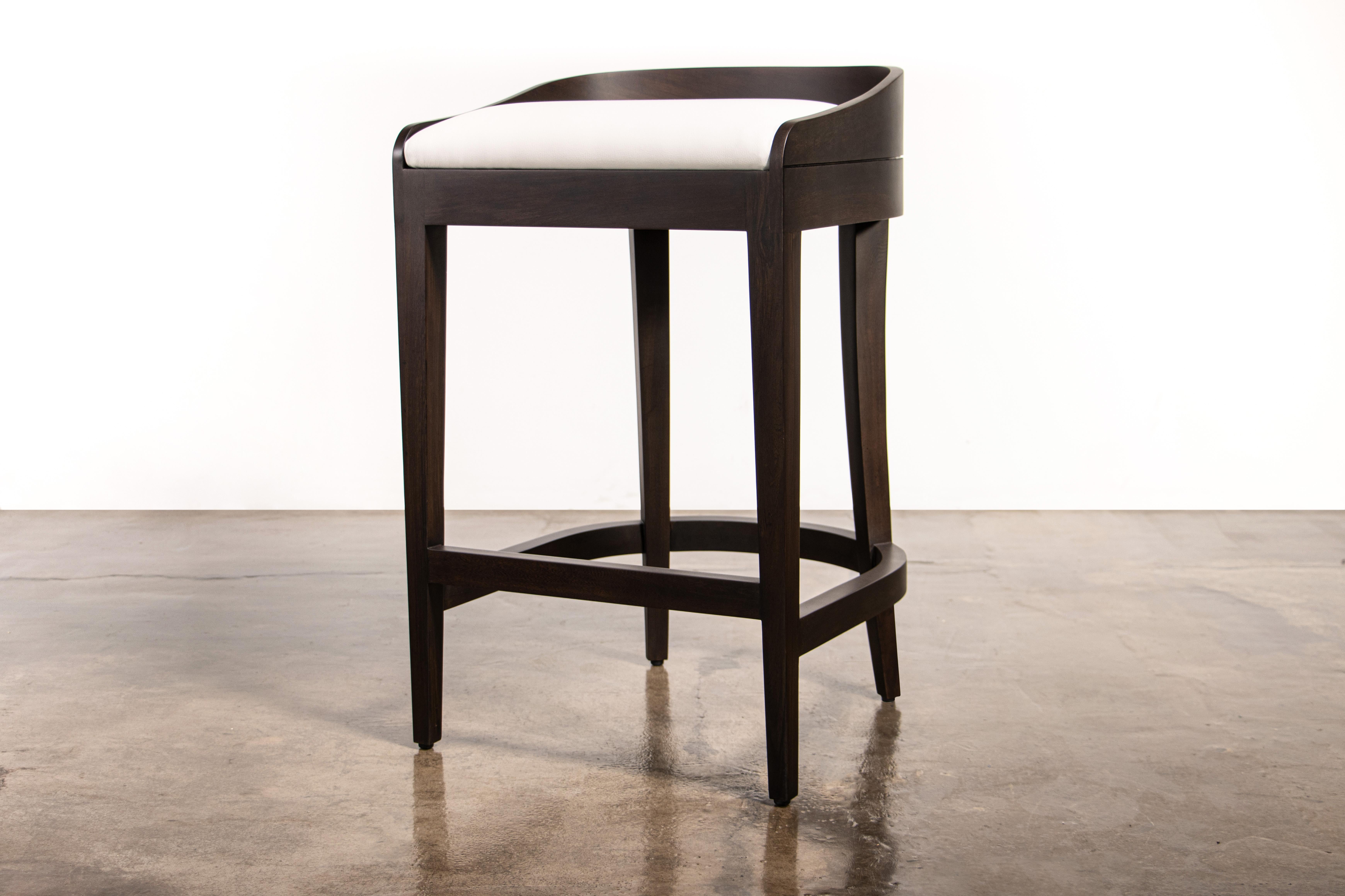 Pia Exotic Contemporary Wood Stool with Wrapped Leather by Costantini

Measurements are 28
