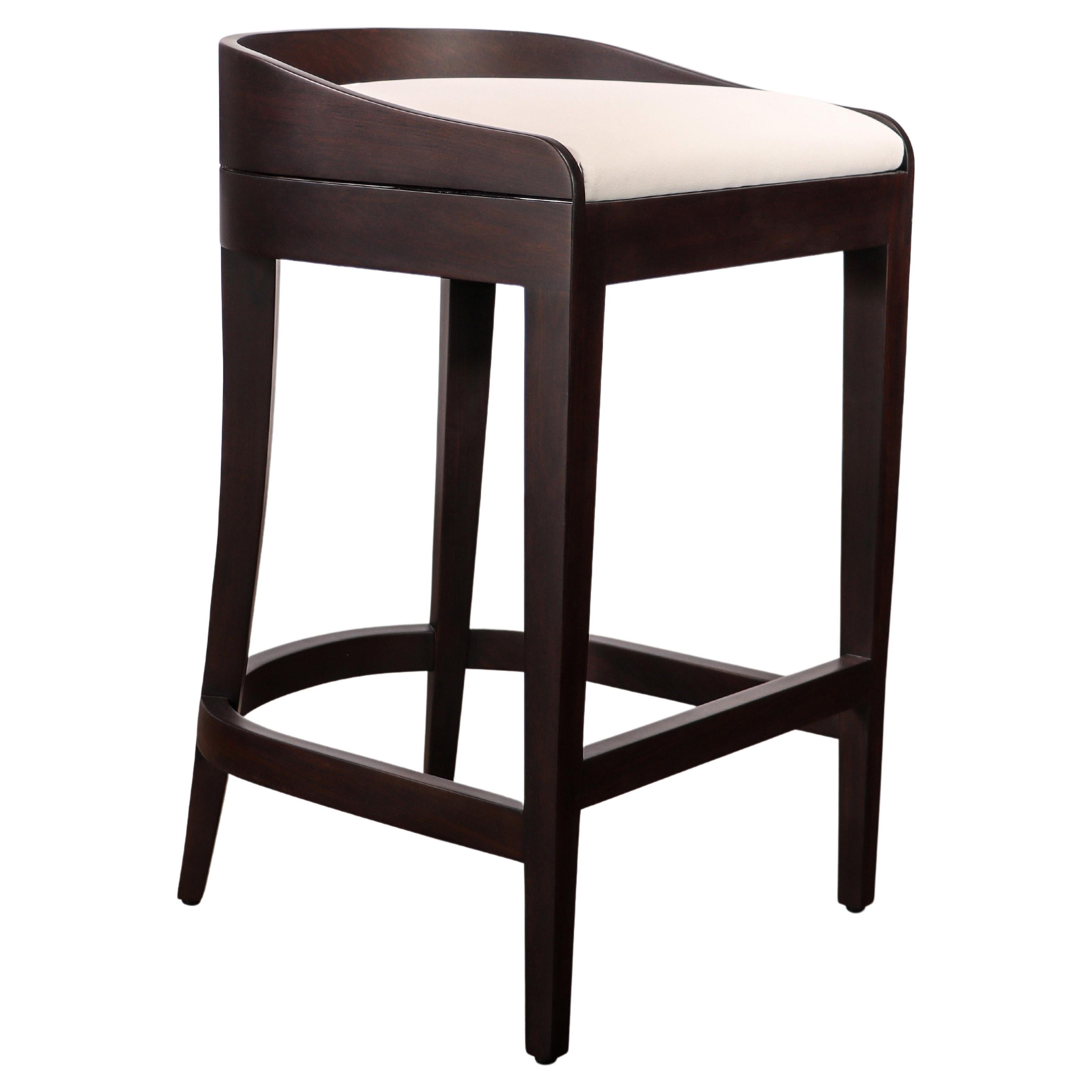 Exotic Contemporary Wood Stool with Wrapped Leather by Costantini, Pia
