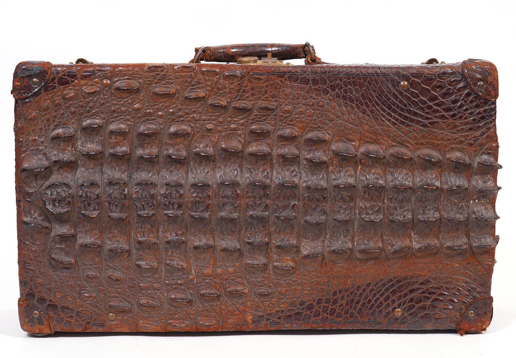 Exotic Early Horn Back Alligator or Crocodile Small Suitcase or Briefcase 2