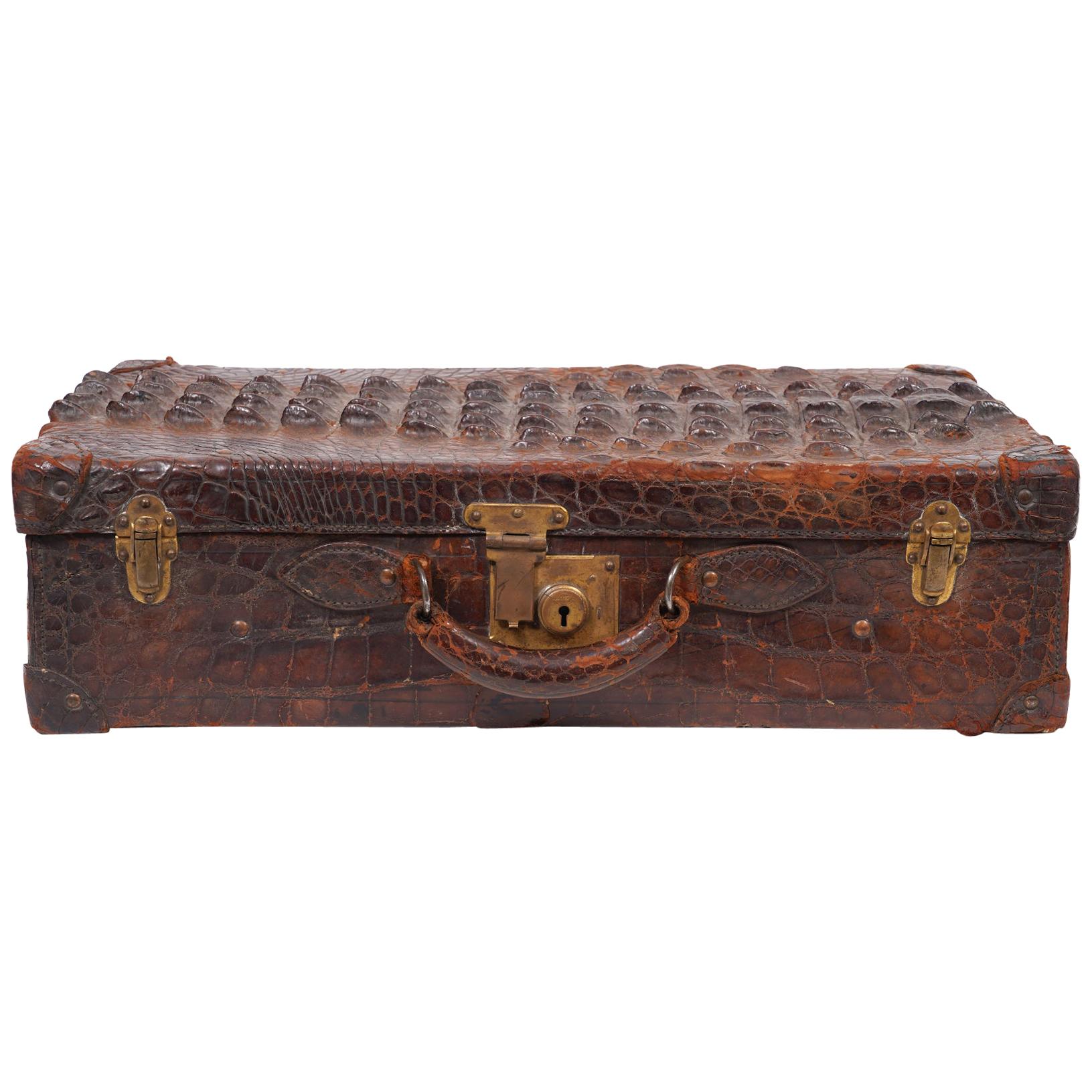 Exotic Early Horn Back Alligator or Crocodile Small Suitcase or Briefcase